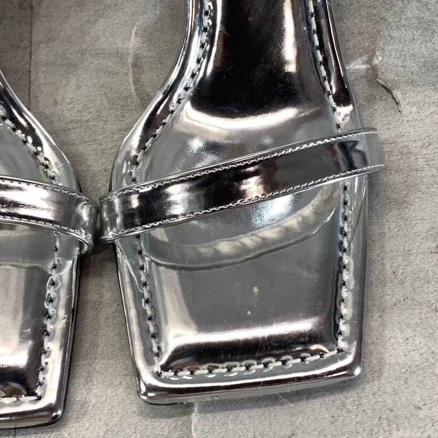 GOOD AMERICAN Women's Silver Metallic Square-Toe Block-Heel Sandals SZ 7