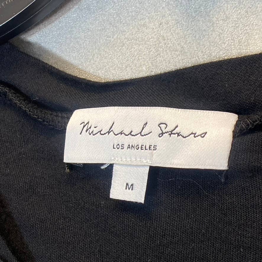 MICHAEL STARS Women's Solid Black Twist Waist Short Sleeve Mini Bodycon Dress SZ M