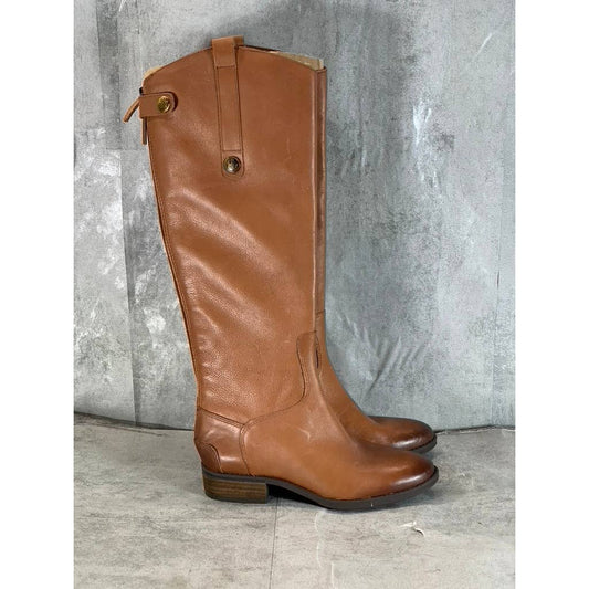 SAM EDELMAN Women's Whiskey Leather Penny Round-Toe Block-Heel Riding Boot SZ4.5