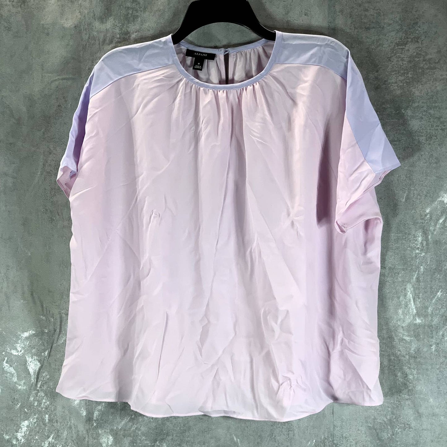 ALFANI Women's Lilac Color-Block Shoulder Short-Sleeve Top SZ M