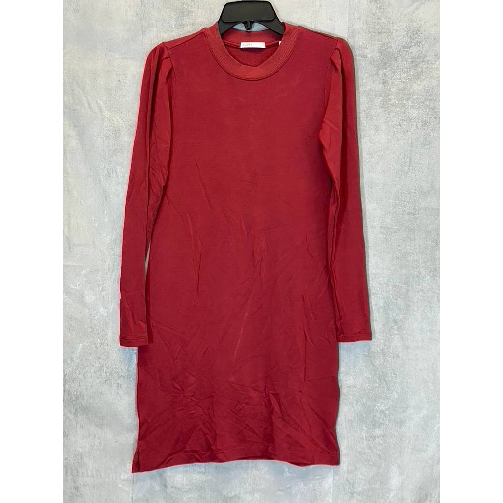 BLDWN Women's Red Crewneck Long Sleeve Pullover Sweater Mini Dress SZ XS