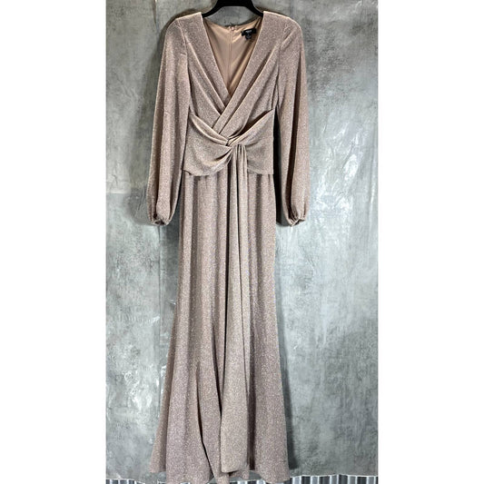 AQUA FORMAL Women's Blush Twist-Front Metallic V-Neck Long-Sleeve Gown SZ 2