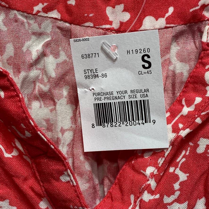 MOTHERHOOD MATERNITY Red Printed Waist Tie Roll Tab 3/4 Sleeve Maternity Top SZ S