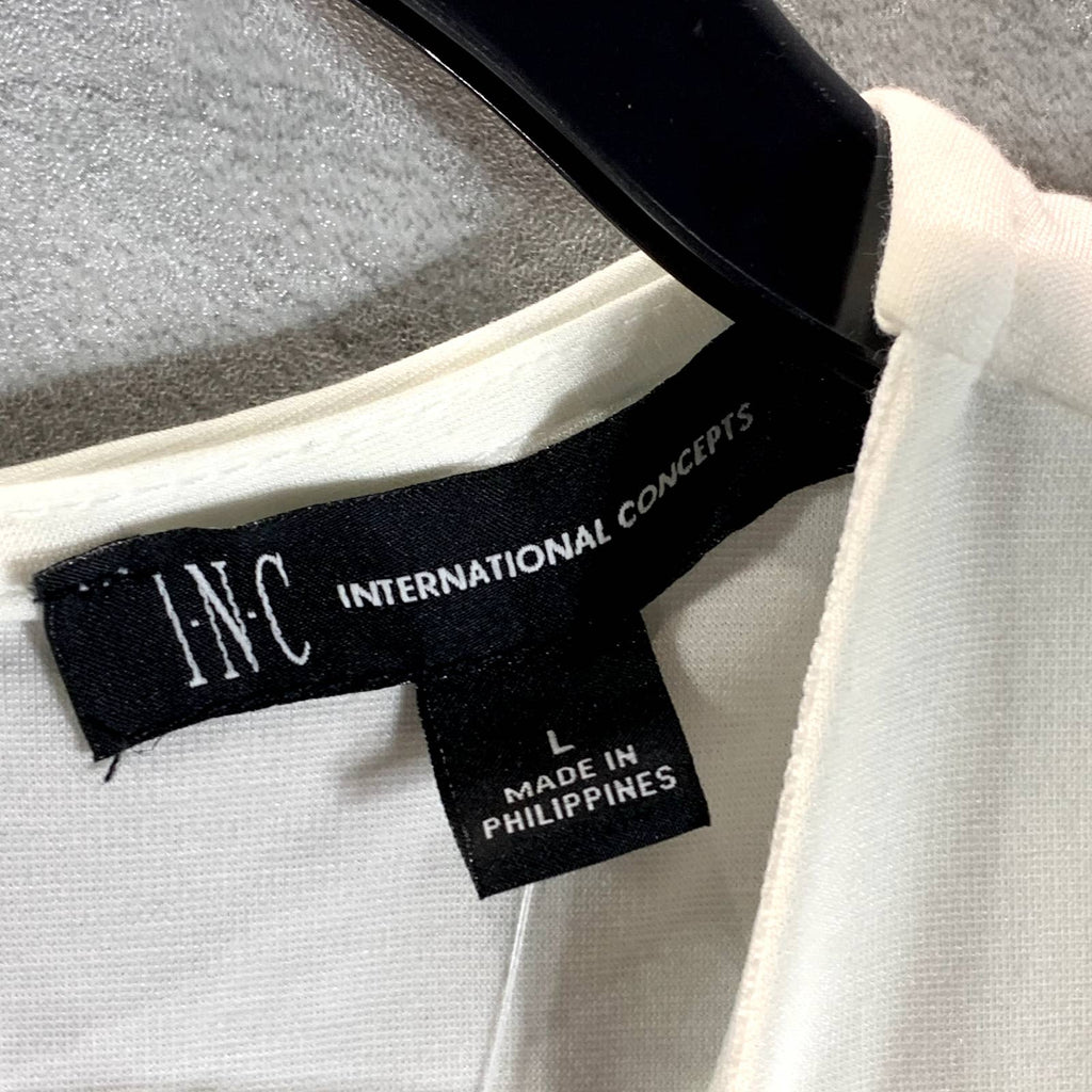 INC INTERNATIONAL Women's Washed White Cold-Shoulder Balloon Sleeve Top SZ L