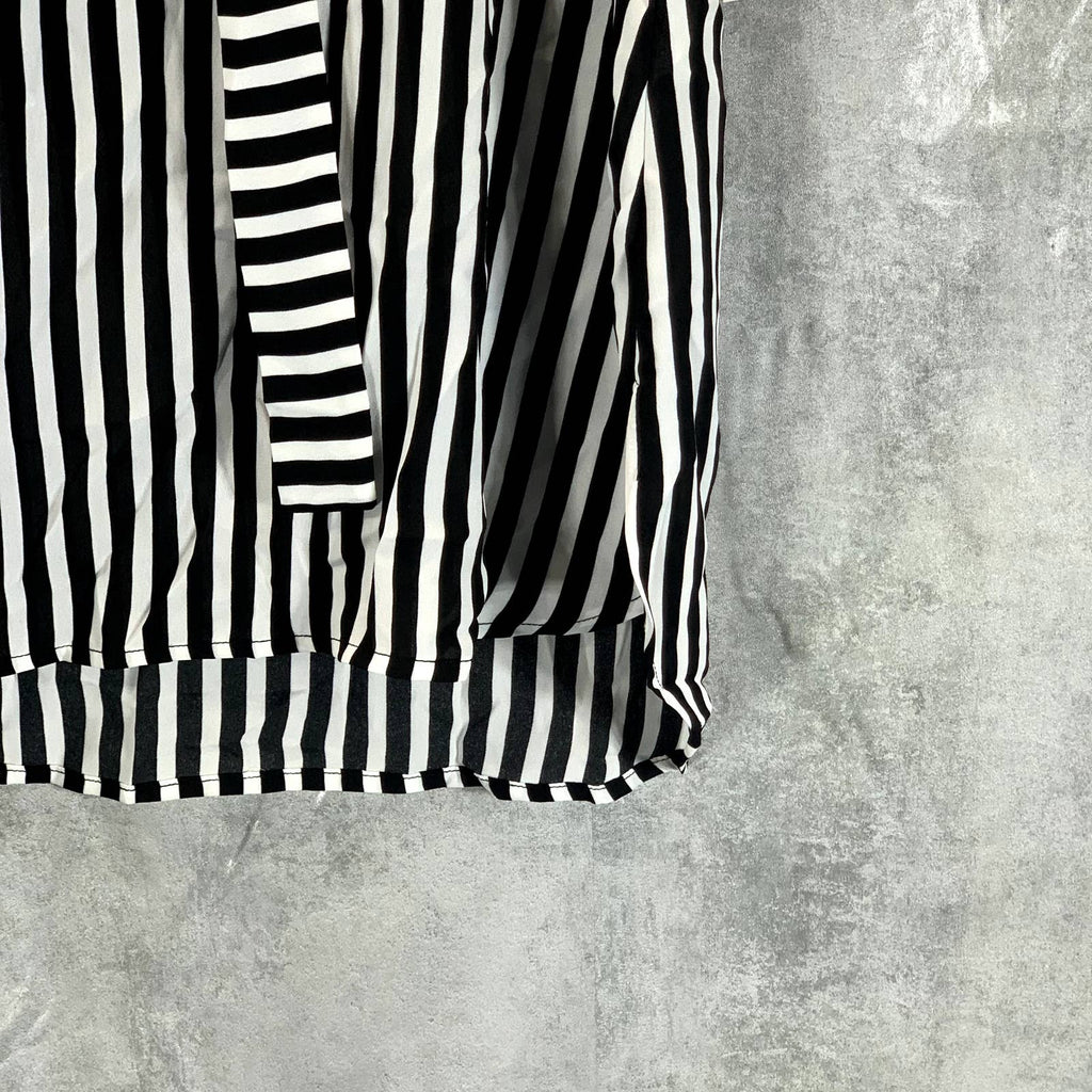 BAR III Women's Plus Size Black/Lily Striped Tie-Neck Hi-Low Top SZ 1X