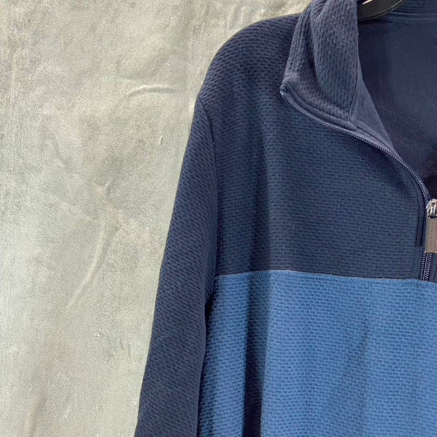 PERRY ELLIS Men's Dark Sapphire Jacquard Colorblocked Quarter-Zip Sweater SZ M