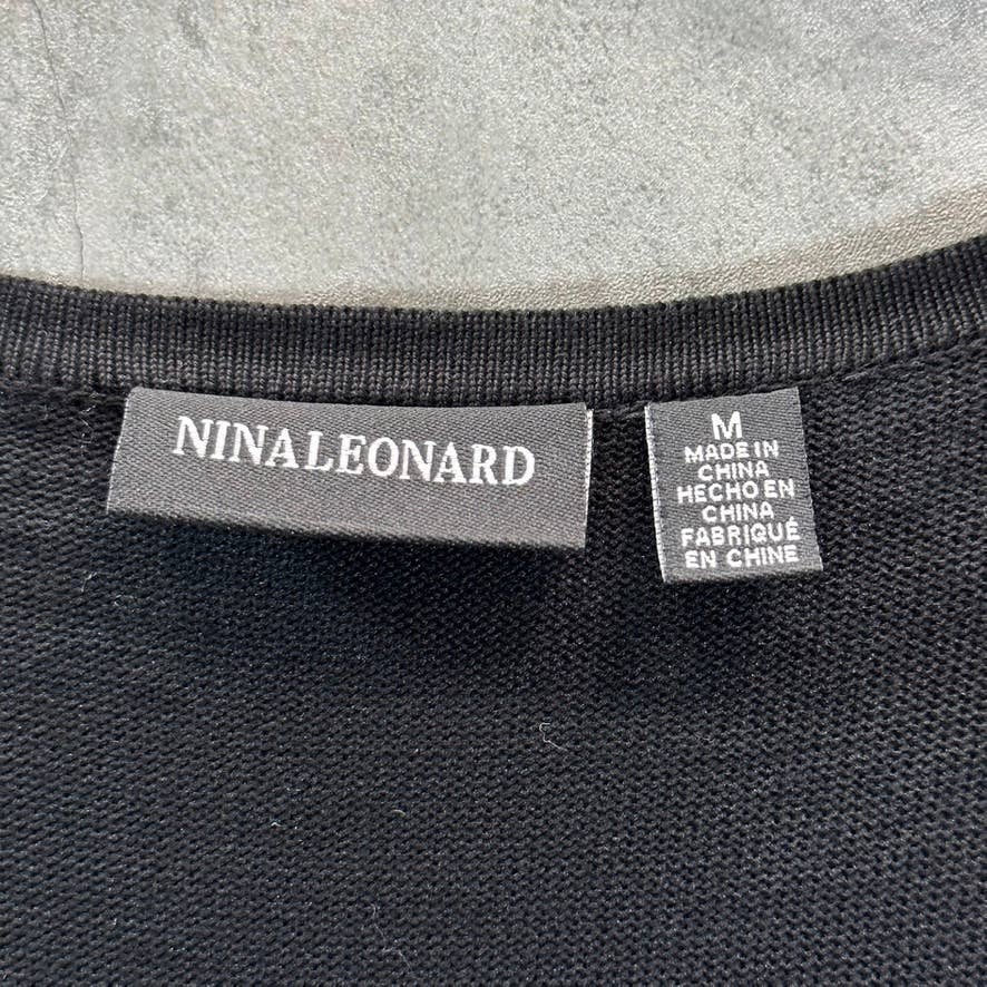 NINA LEONARD Women's Black Knit Geometric-Trim Fit & Flare Mini Dress SZ M
