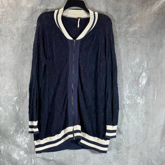 FREE PEOPLE Women's Navy Lace Full-Zip Varsity Jacket SZ M