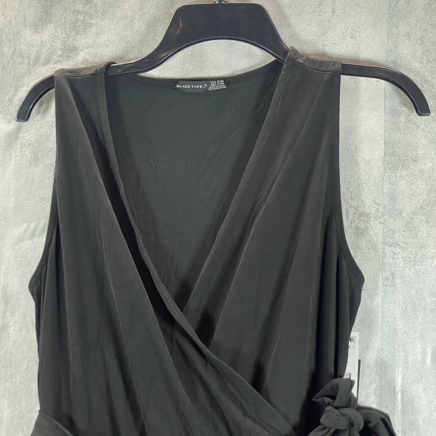 BLACK TAPE Women's Petite Dark Grey V-Neck Faux-Wrap Sleeveless Jumpsuit SZ P/M