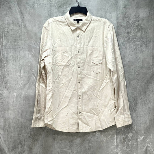 INC INTERNATIONAL CONCEPTS Beige Shadow Stripe Denim Long Sleeve Shirt SZ M