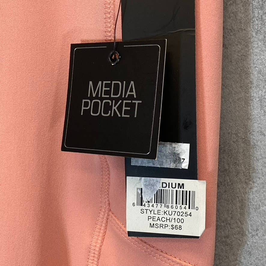 KAY UNGER Women's Peach Ruched Cuff High-Waist Media Pocket Pull-On Athletic Legging SZ M