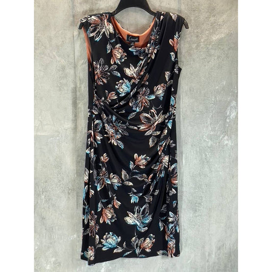 CONNECTED APPAREL Women's Petite Black Floral Faux-Wrap Midi Dress SZ 14P