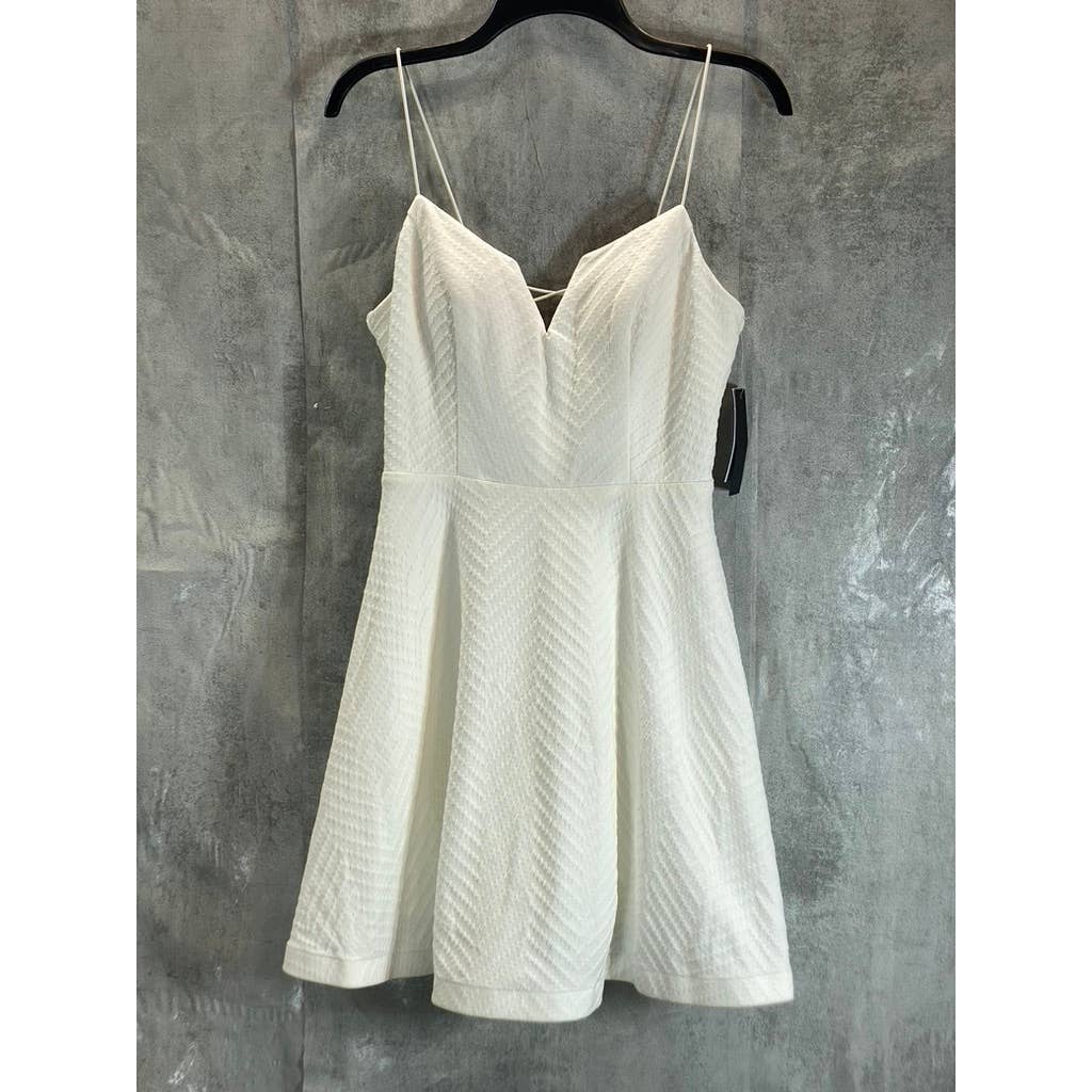 CITY STUDIO Juniors' Ivory V-Neck Lace-Up-Back Textured Fit & Flare Mini Dress