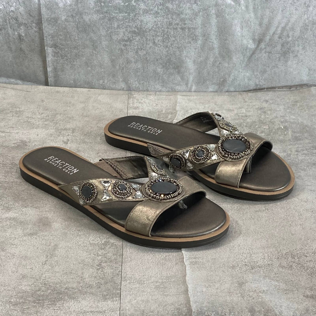 REACTION KENNETH COLE Women's Pewter Spring Glam Beaded Slide Sandals SZ 6