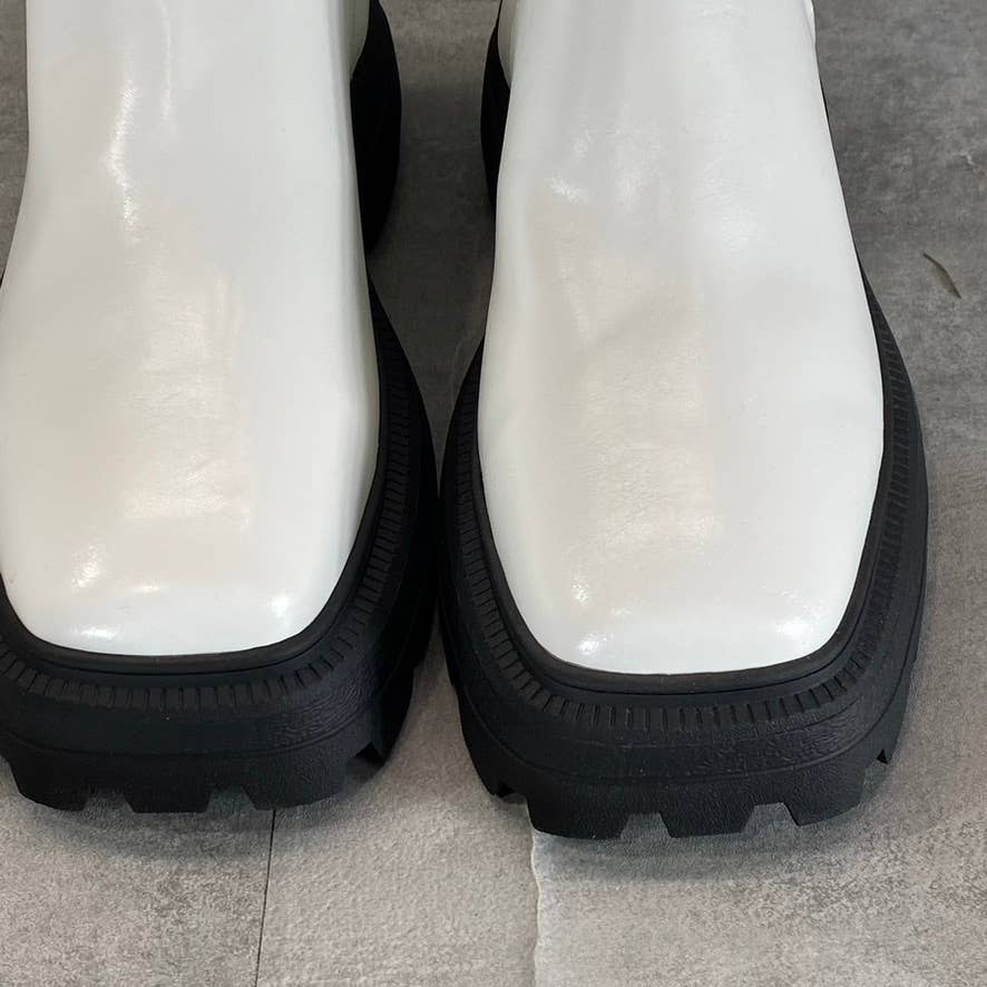 KATY PERRY Women's Optic White The Geli Solid Square-Toe Lug-Sole Tall Boot SZ11