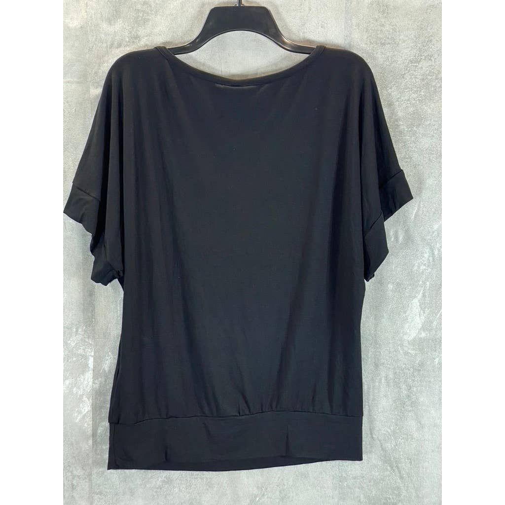 24SEVEN COMFORT APPAREL Women's Black Wide Sleeves Loose-Fit Dolman Top SZ M
