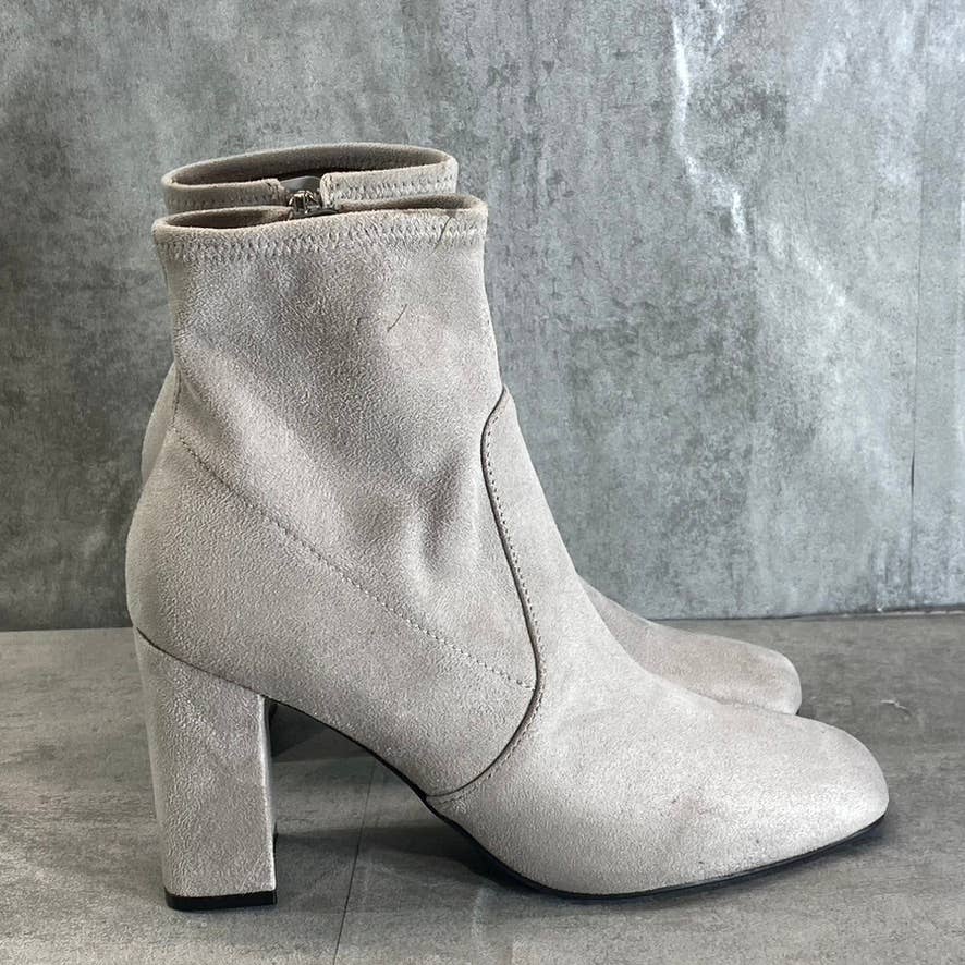 MARC FISHER Women's Light Gray Needit Stretch Square-Toe Block Heel Booties SZ 7