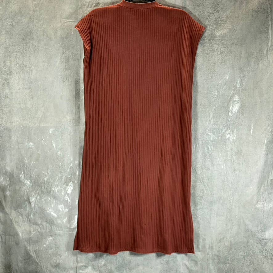 EILEEN FISHER Women's Terracotta Ribbed Crewneck Hi-Low Shift Mini Dress SZ S