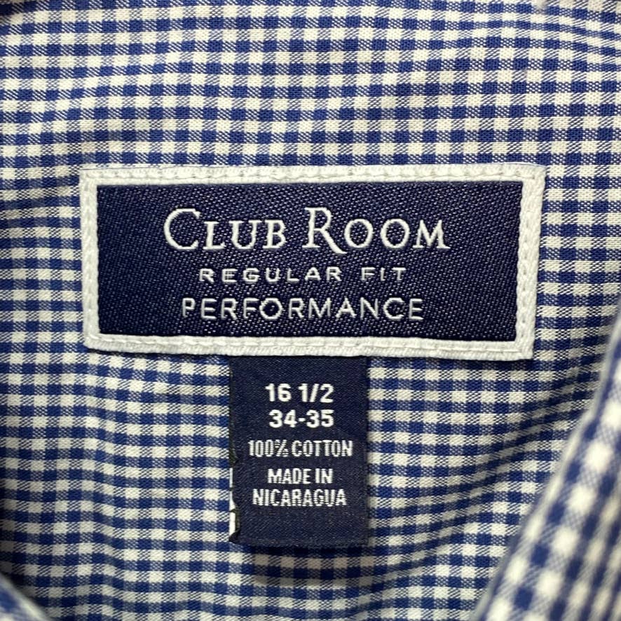 CLUB ROOM Blue Regular-Fit Performance Mini Gingham Dress Shirt SZ 16.5 34/35