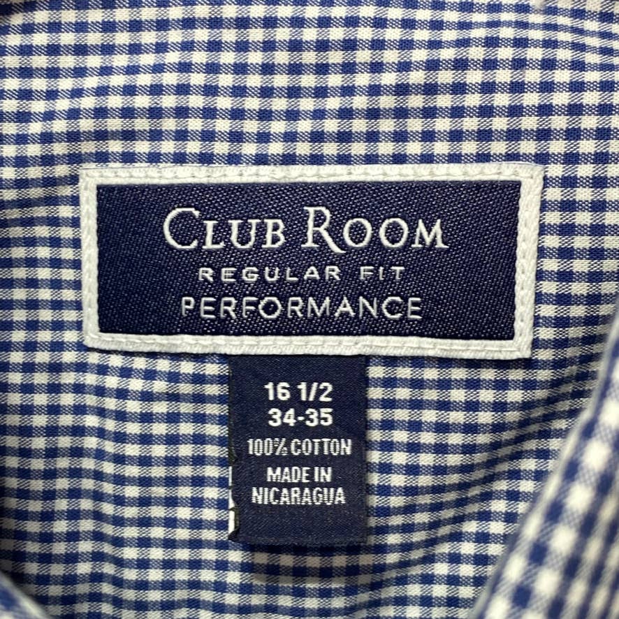 CLUB ROOM Blue Regular-Fit Performance Mini Gingham Dress Shirt SZ 16.5 34/35
