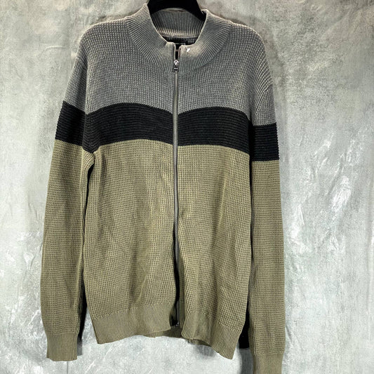 INC INTERNATIONAL Men's Green Tea Leaf Colorblocked Cotton Full-Zip Sweater SZ L
