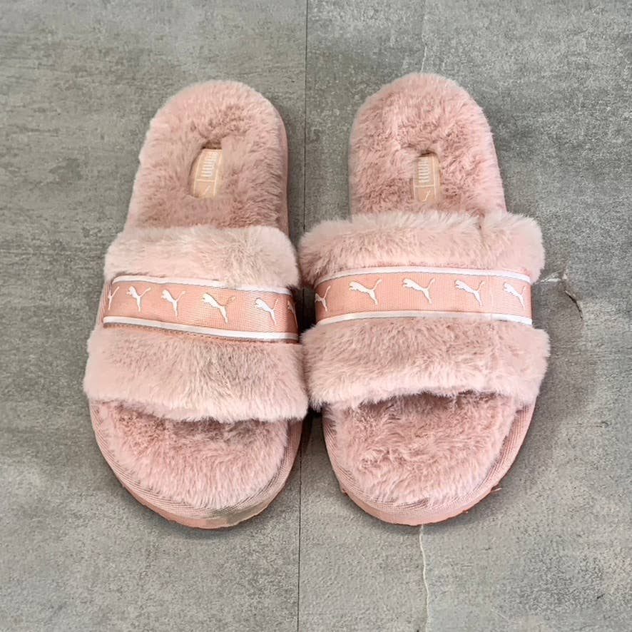 PUMA Women's Lotus-Puma White Faux-Fur Fluff Remix Slide Slippers SZ 5