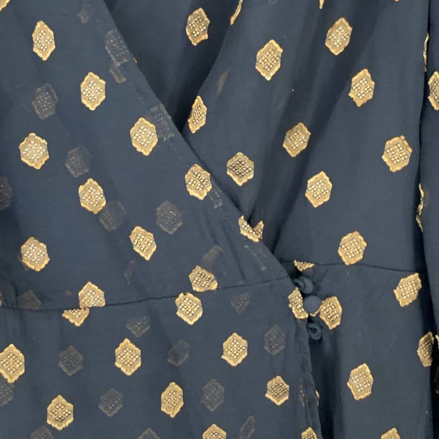 CHELSEA28 Black Gold Geo Dot Sheer Long Sleeve Wrap Top SZ S