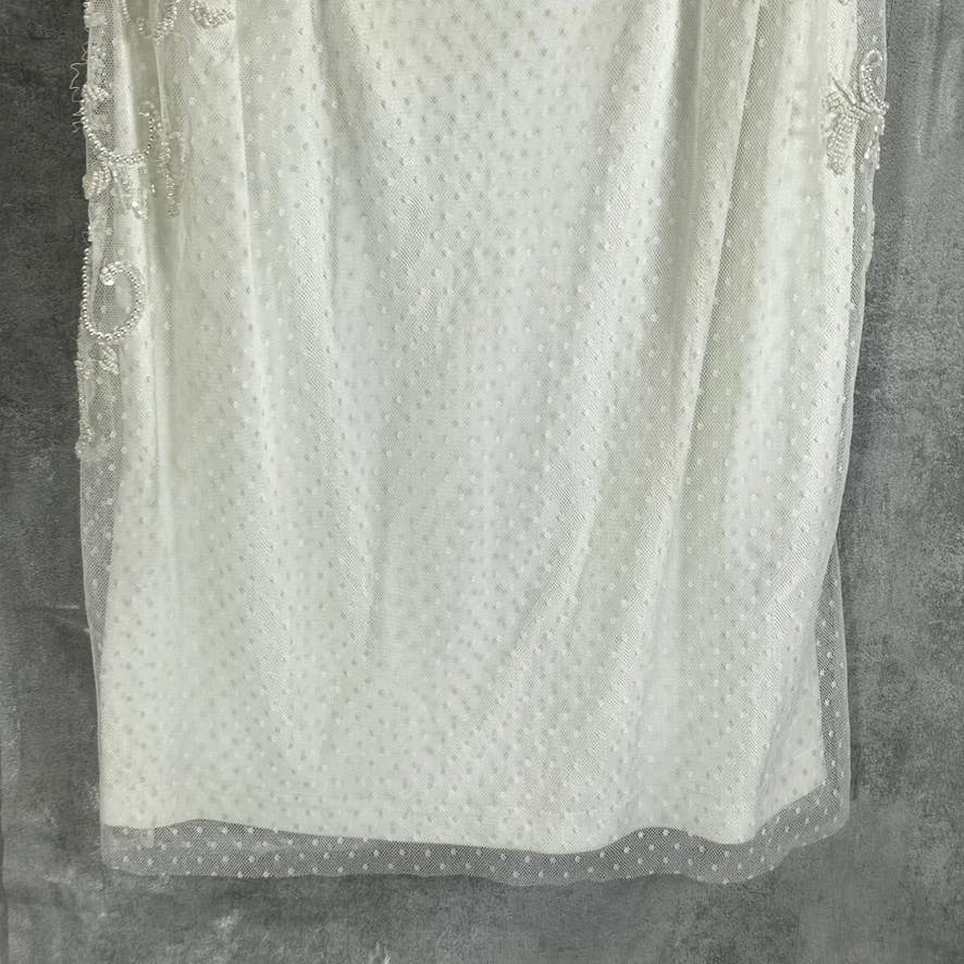 ADRIANNA PAPELL Women's Ivory Bead Embellished Off-The-Shoulder Dress SZ8