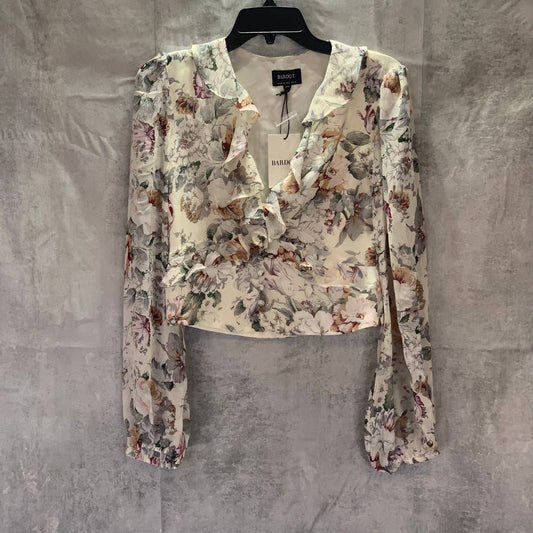 BARDOT Ivory Floral Ruffled V-Neck Long Sleeve Top SZ 6/S