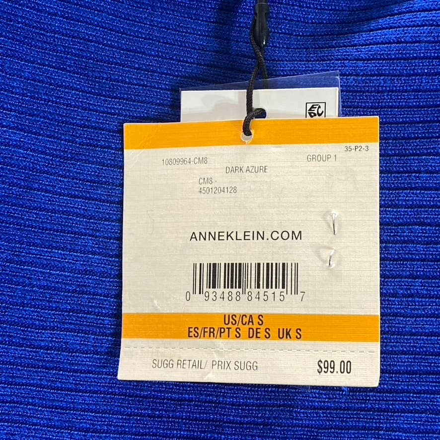 ANNE KLEIN Women's Blue Ottoman-Rib Bateau Neck Dolman Sleeve Pullover Sweater SZ S