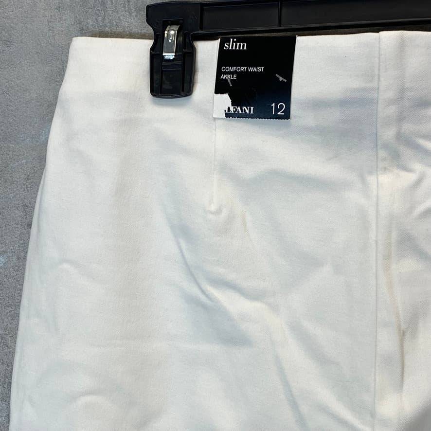 ALFANI Women's Bright White Comfort High-Rise Fringe-Hem Pull-On Pants SZ 12