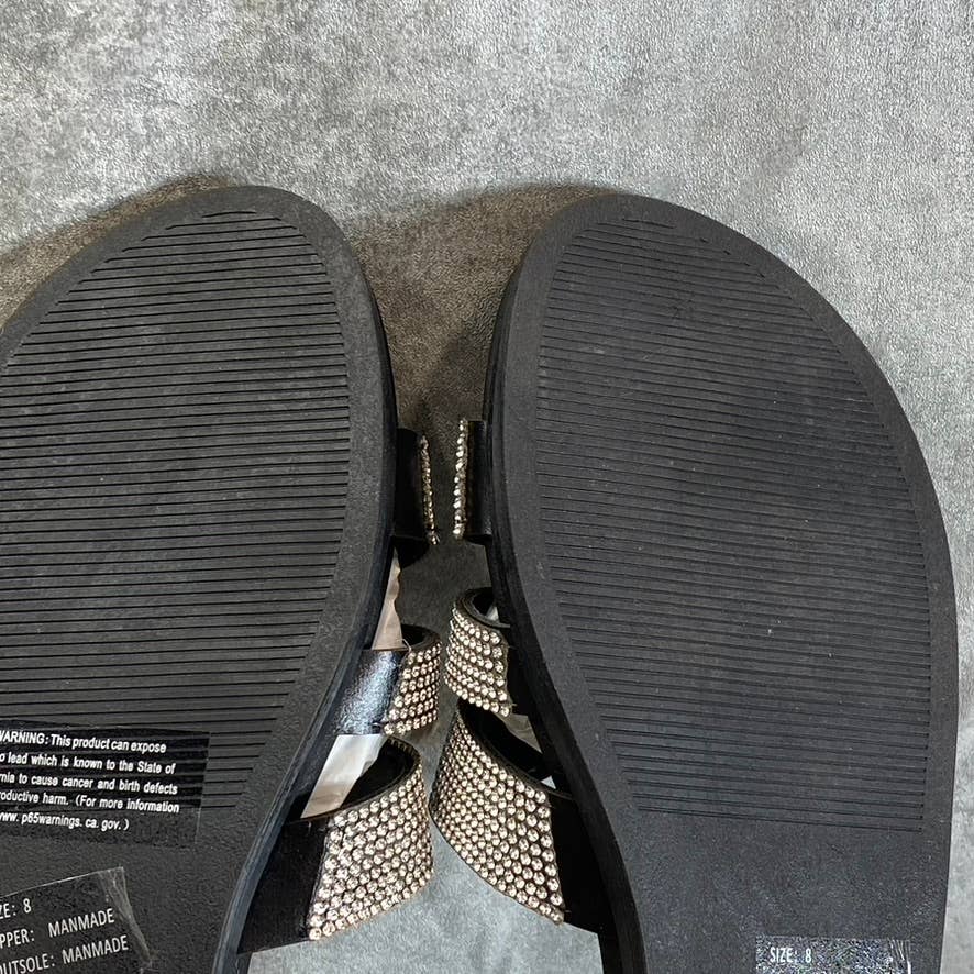 OLIVIA MILLER Women's Black Saltspring Rhinestone Embellished Strap Slide Sandals SZ 8