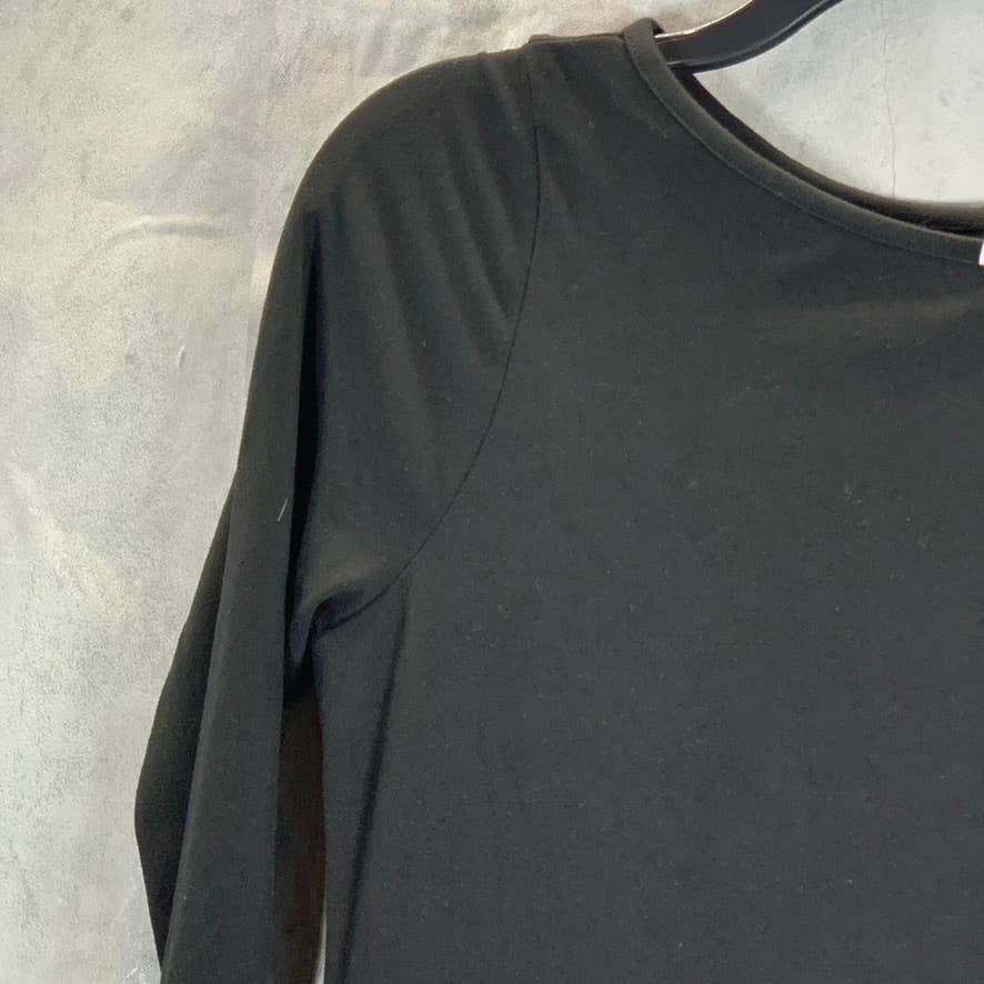 24SEVEN COMFORT APPAREL Women's Black Round-Neck Long-Sleeve Midi Dress SZ S