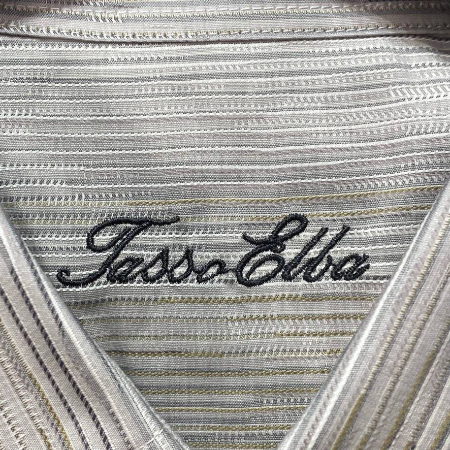 TASSO ELBA Grey Combo Stretch Textured Stripe Short Sleeve Shirt SZ XL
