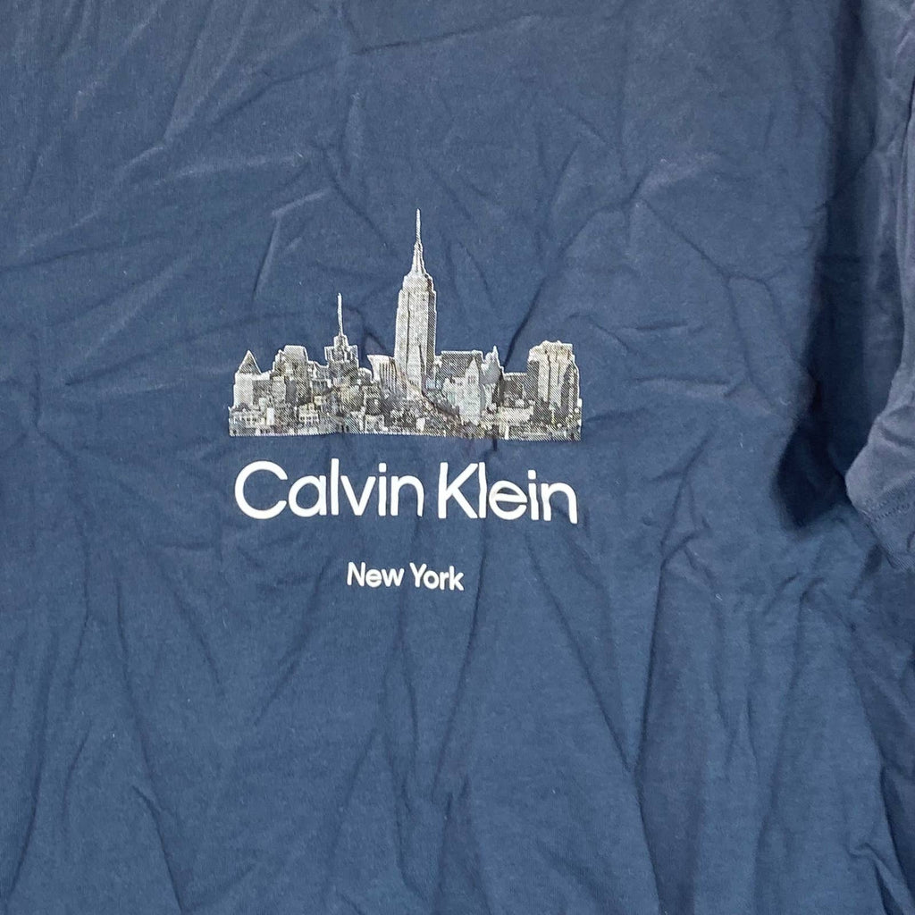 CALVIN KLEIN Men's Navy Crewneck NYC Skyline Logo Graphic T-Shirt SZ S