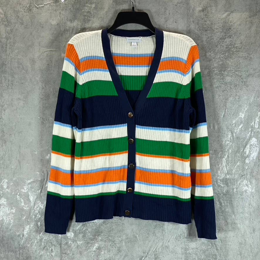 CHARTER CLUB Women's Multicolor Striped V-Neck Button-Up Long-Sleeve Sweater