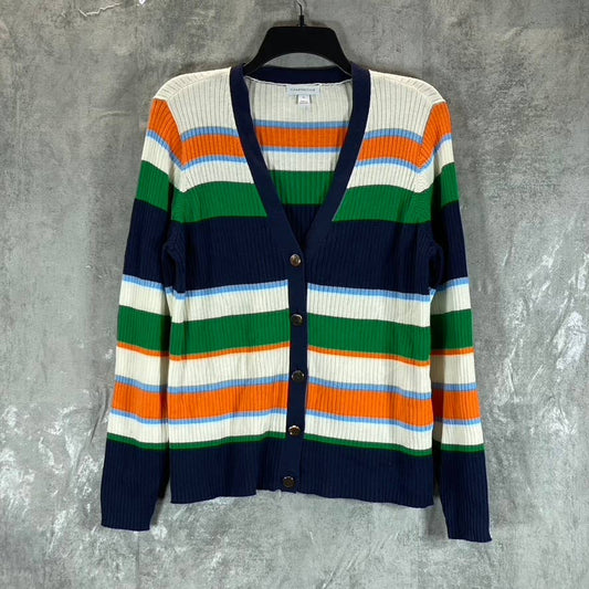 CHARTER CLUB Women's Multicolor Striped V-Neck Button-Up Long-Sleeve Sweater