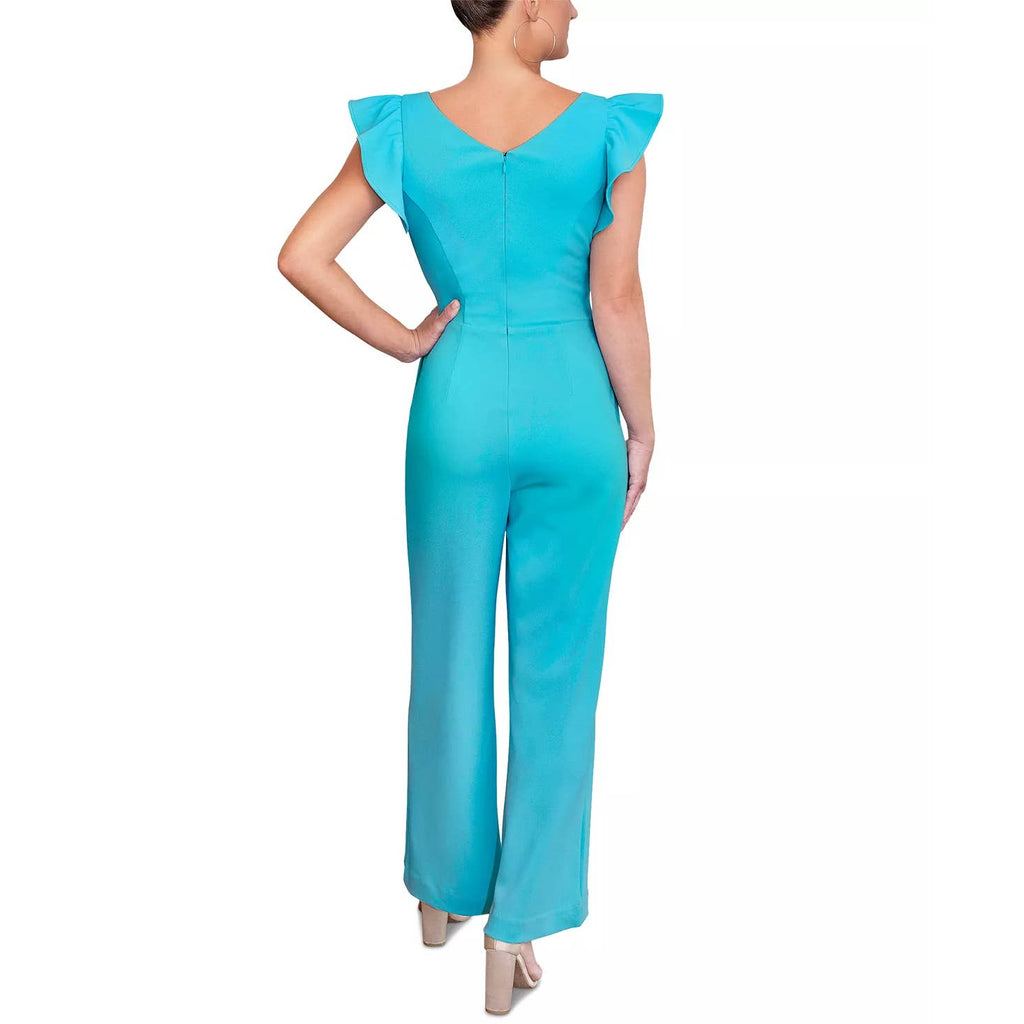 RACHEL RACHEL ROY Women's Shore Blue Ruffled-Sleeve Pocket Cropped Jumpsuit SZ L