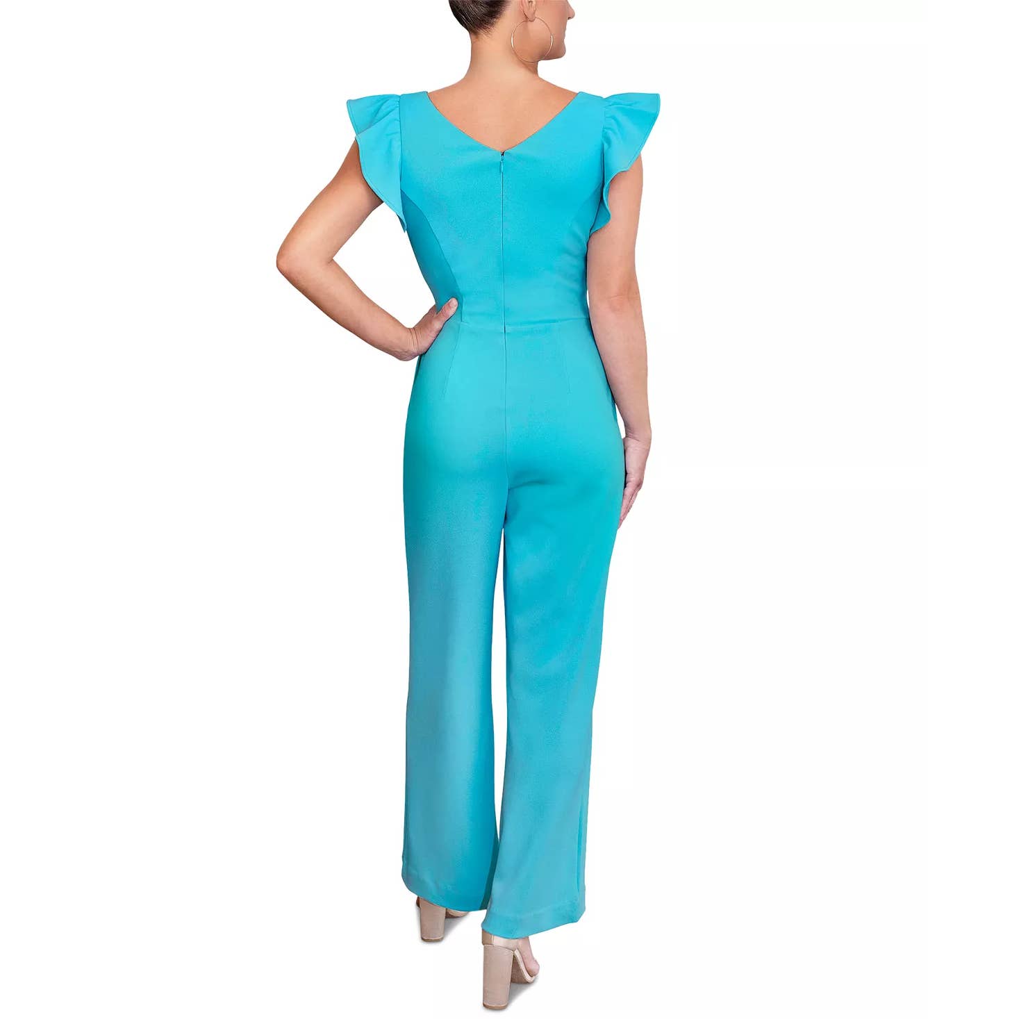 RACHEL RACHEL ROY Women's Shore Blue Ruffled-Sleeve Pocket Cropped Jumpsuit SZ L