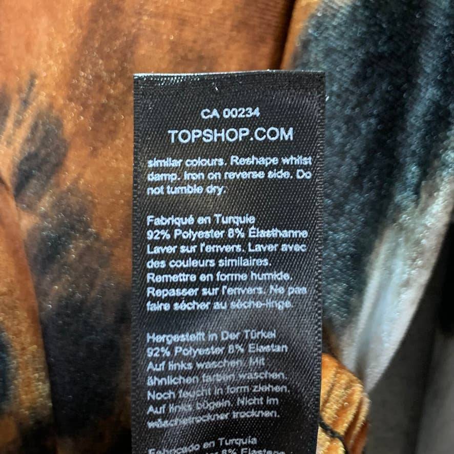 TOPSHOP Orange Tie Dye Long Sleeve Velour Crop Sweatshirt Stretch Top SZ 2