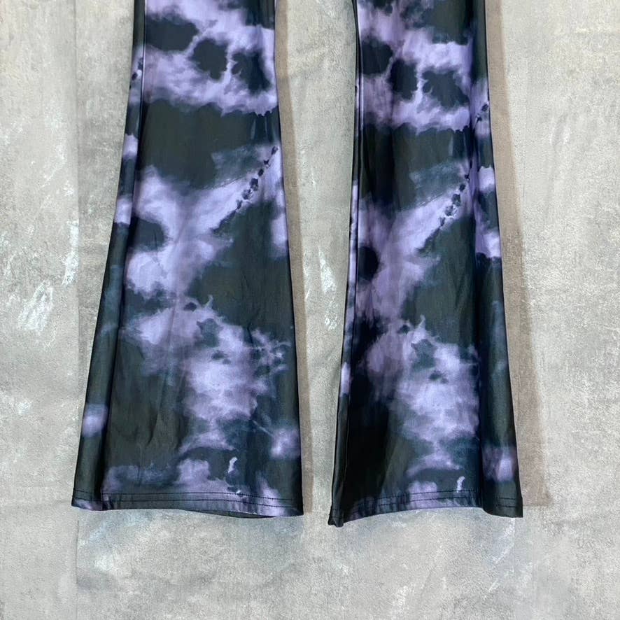 TOPSHOP Women's Petite Black/Purple Tie-Dye Wide Leg Pull-on Pants SZ 4