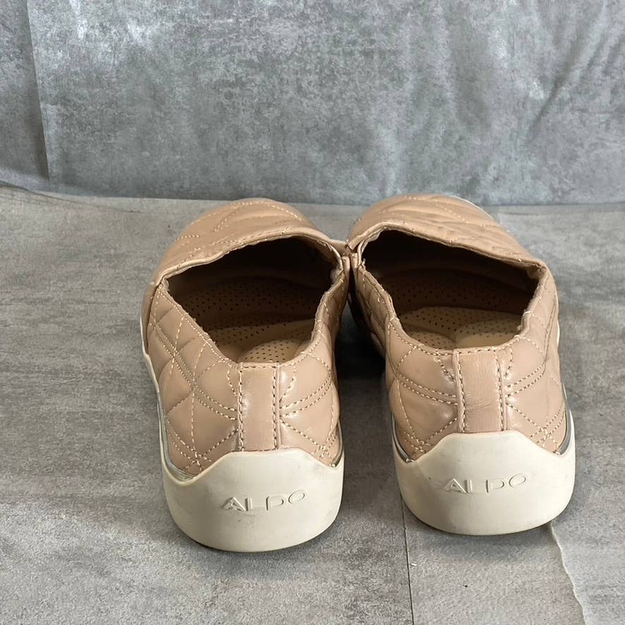 ALDO Women's Nude Quilten Leather Square-Toe Slip-On Sneakers SZ 8.5