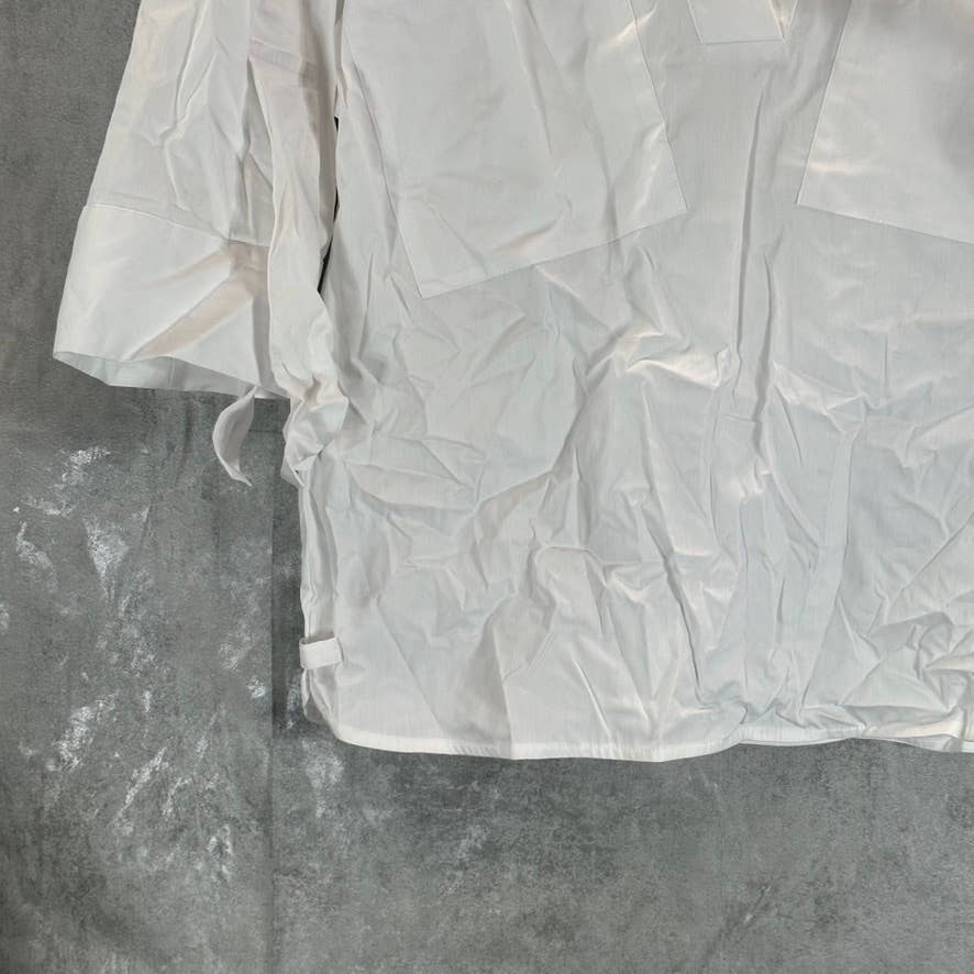 CALVIN KLEIN Women's Soft White V-Neck Tie Elbow Sleeve Top SZ S