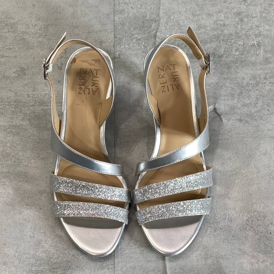 NATURALIZER Women's Silver Taimi Round Open-Toe Slingback Dress Sandals SZ 8