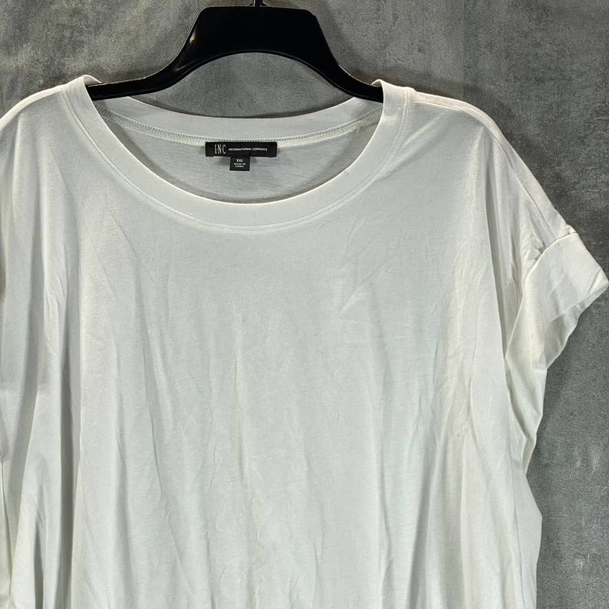 INC INTERNATIONAL Women's Bright White Crewneck Roll-Tab Oversized T-Shirt SZ2XL