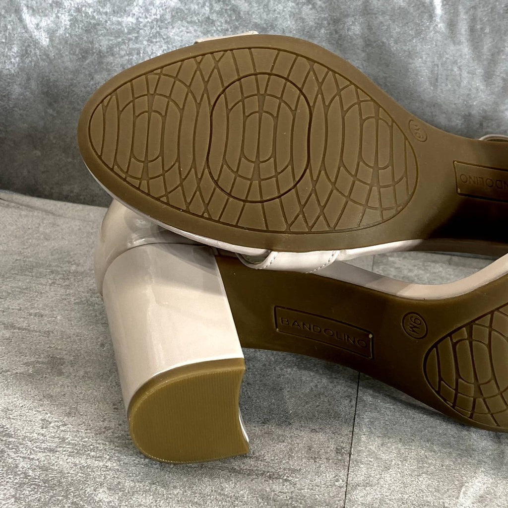 BANDOLINO Women's Oat Patent Armory Ankle Strap Block-Heel Dress Sandals SZ 9