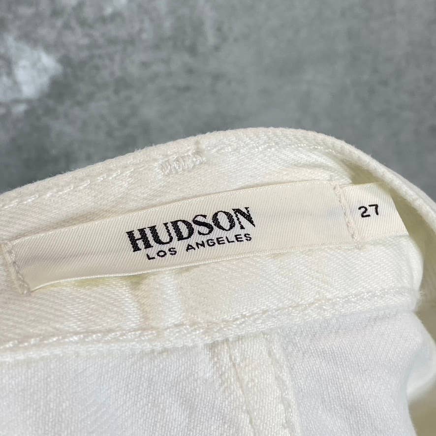 HUDSON Jeans Women's White Denim Lori High-Rise Frayed-Hem Cutoff Shorts SZ 27