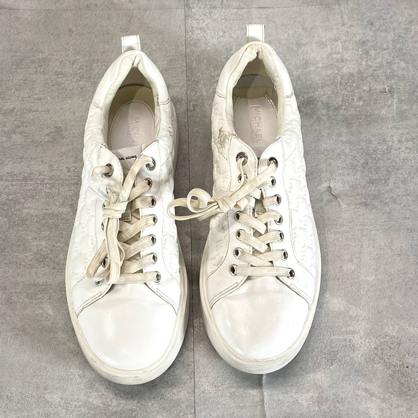 MICHAEL MICHAEL KORS Women's White Emmett Puffy Embossed Platform SneakersSZ 8.5