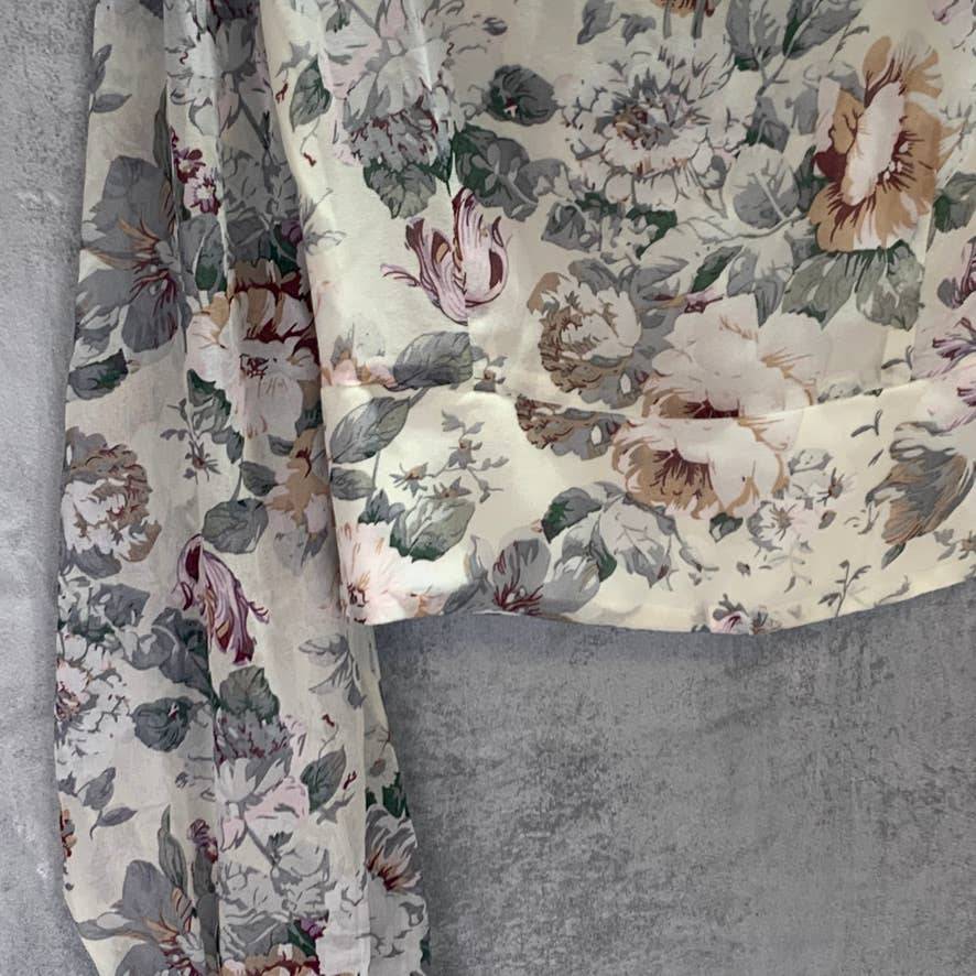 BARDOT Ivory Floral Ruffled V-Neck Long Sleeve Top SZ 6/S