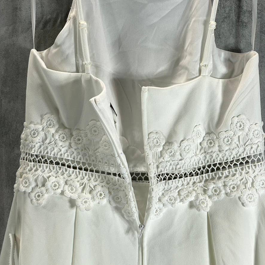 B. DARLIN Juniors' Day White Lace-Trim Waist High-Neck Fit & Flare Dress SZ13/14